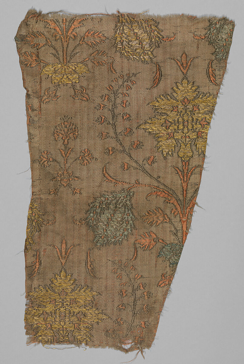 Textile Fragment, Silk and metal wapped thread; brocaded 