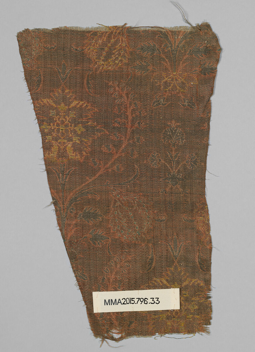 Textile Fragment, Silk and metal wapped thread; brocaded
