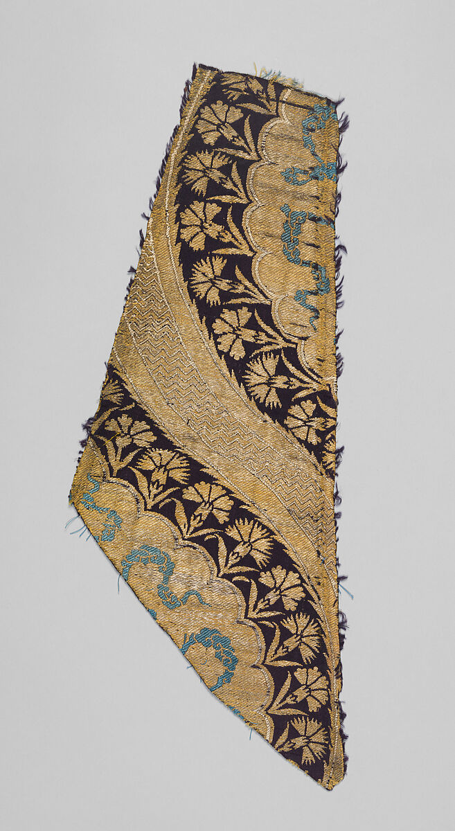 Four Textile Fragments, Silk and metal wrapped thread; brocaded 