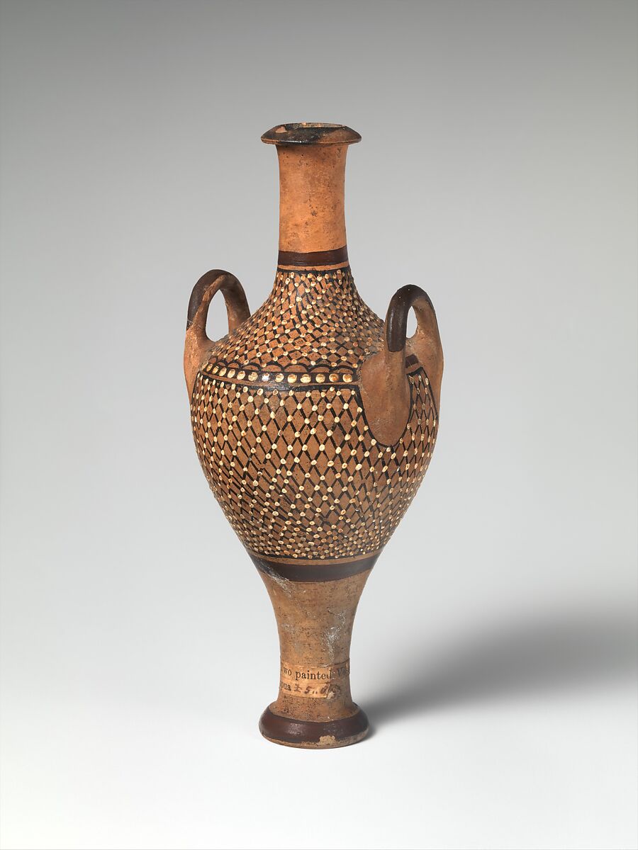 Amphoriskos (oil flask), Terracotta, Greek, South Italian, Apulian, Gnathian 