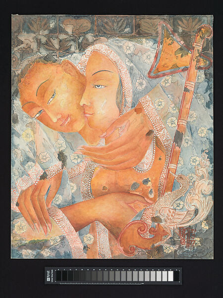Lovers, L. T. P. Manjusri (Sri Lankan, 1902–1982), Watercolor on paper, Sinhala 