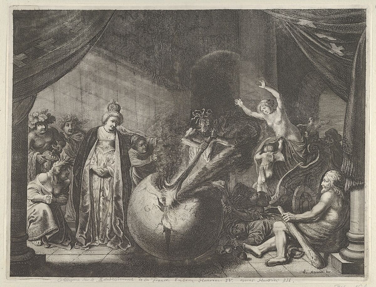 Plate 9: Allegory on the Discord in France, from Caspar Barlaeus, "Medicea Hospes", Pieter Nolpe (Dutch, 1613/1614–1652/1653), Etching 