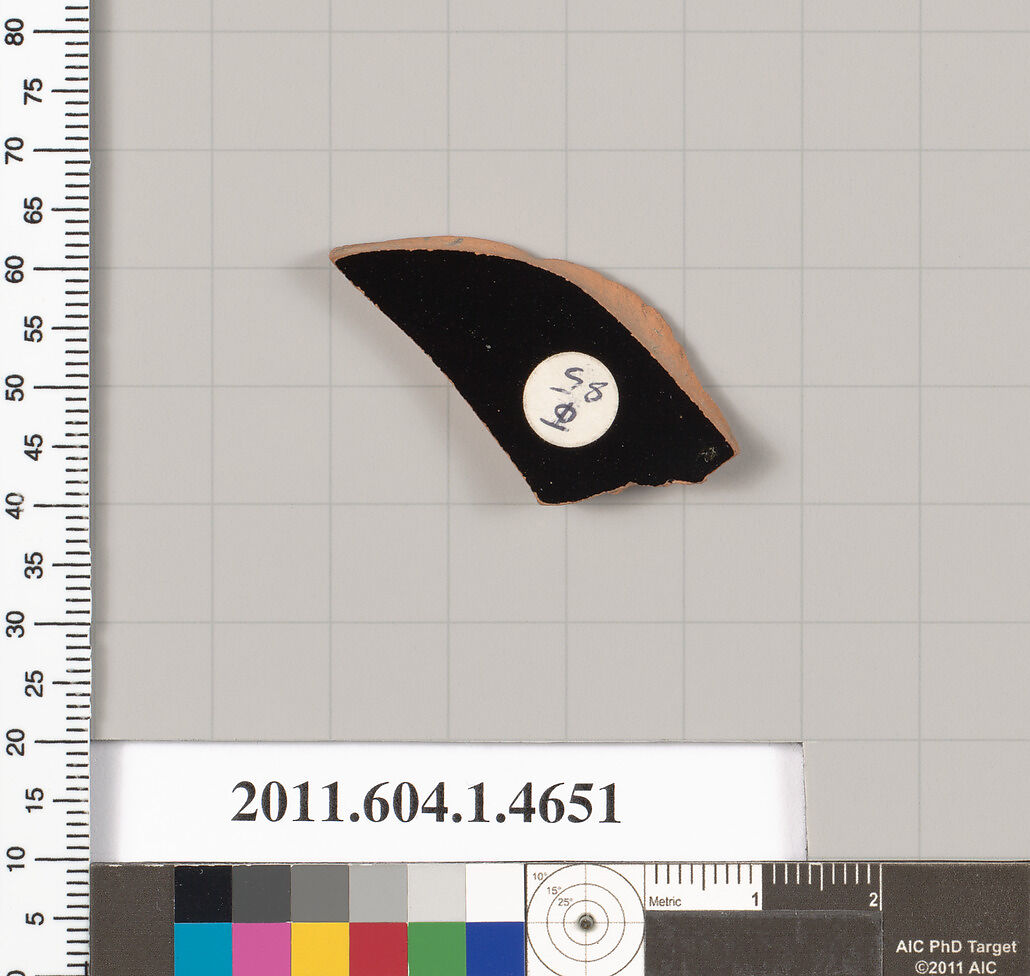 Terracotta fragment of a kylix (drinking cup), Terracotta, Greek, Attic