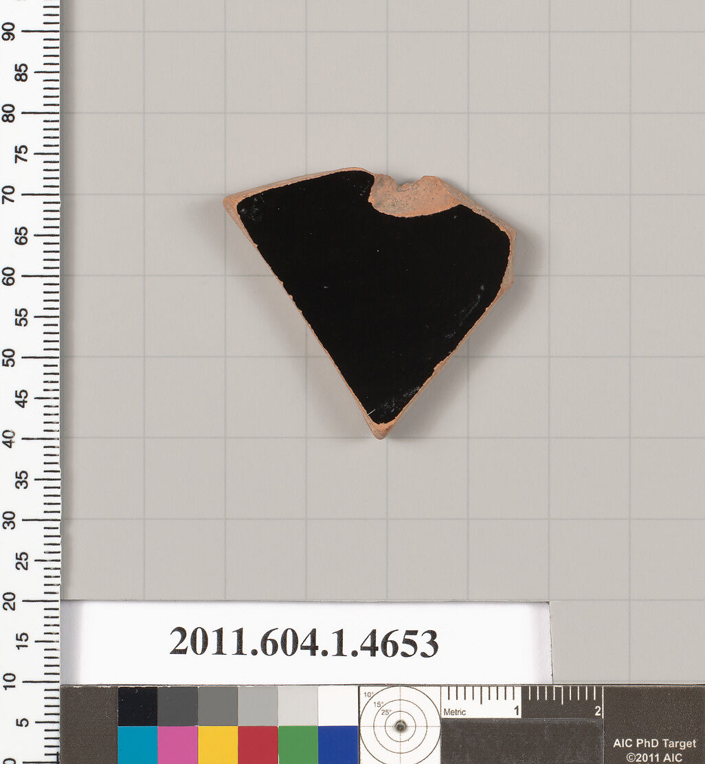 Terracotta fragment of a kylix (drinking cup), Terracotta, Greek, Attic