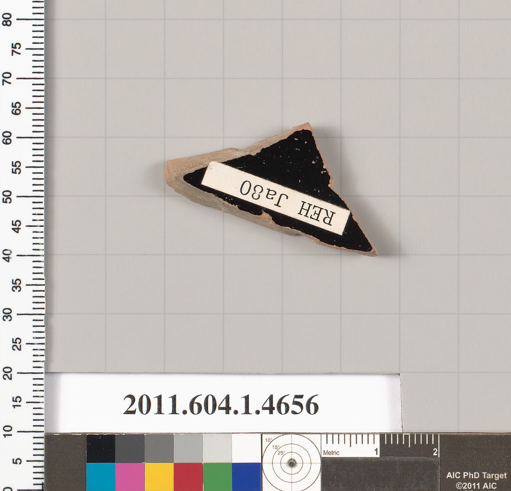 Terracotta fragment of a kylix (drinking cup), Terracotta, Greek, Attic