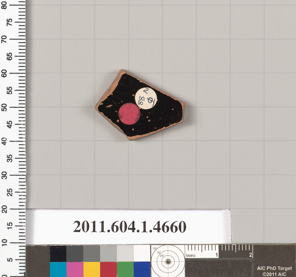 Terracotta fragment of a kylix (drinking cup), Terracotta, Greek, Attic