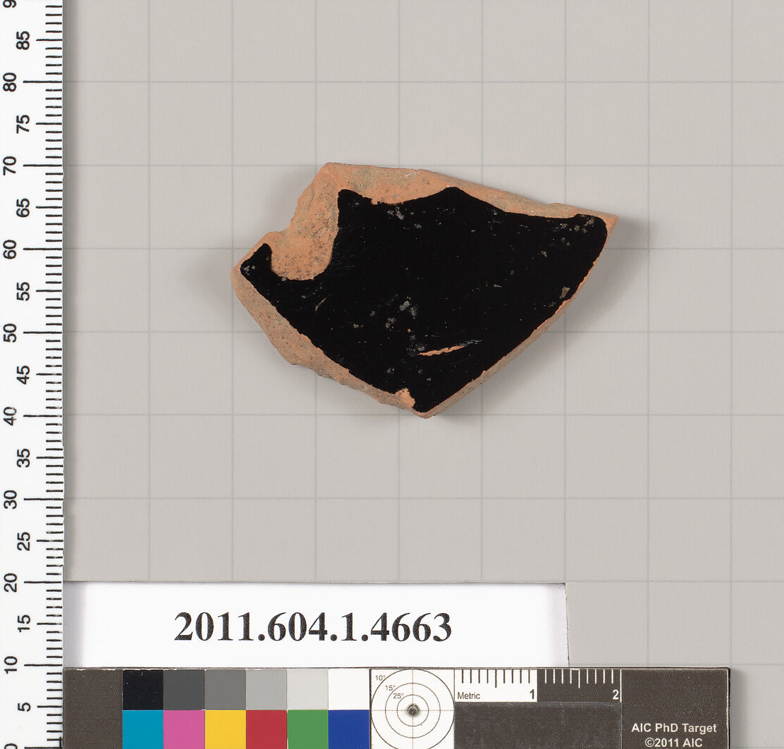 Terracotta fragment of a kylix (drinking cup), Terracotta, Greek, Attic