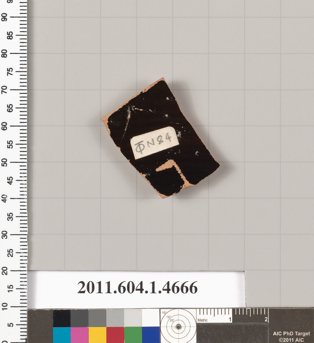 Terracotta fragment of a kylix (drinking cup), Terracotta, Greek, Attic