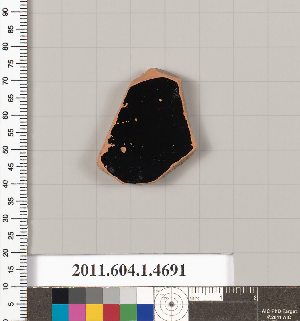 Terracotta fragment of a kylix (drinking cup), Terracotta, Greek, Attic