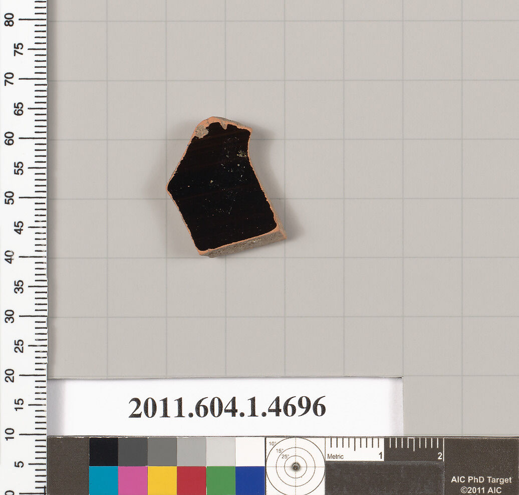 Terracotta fragment of a kylix (drinking cup), Terracotta, Greek, Attic
