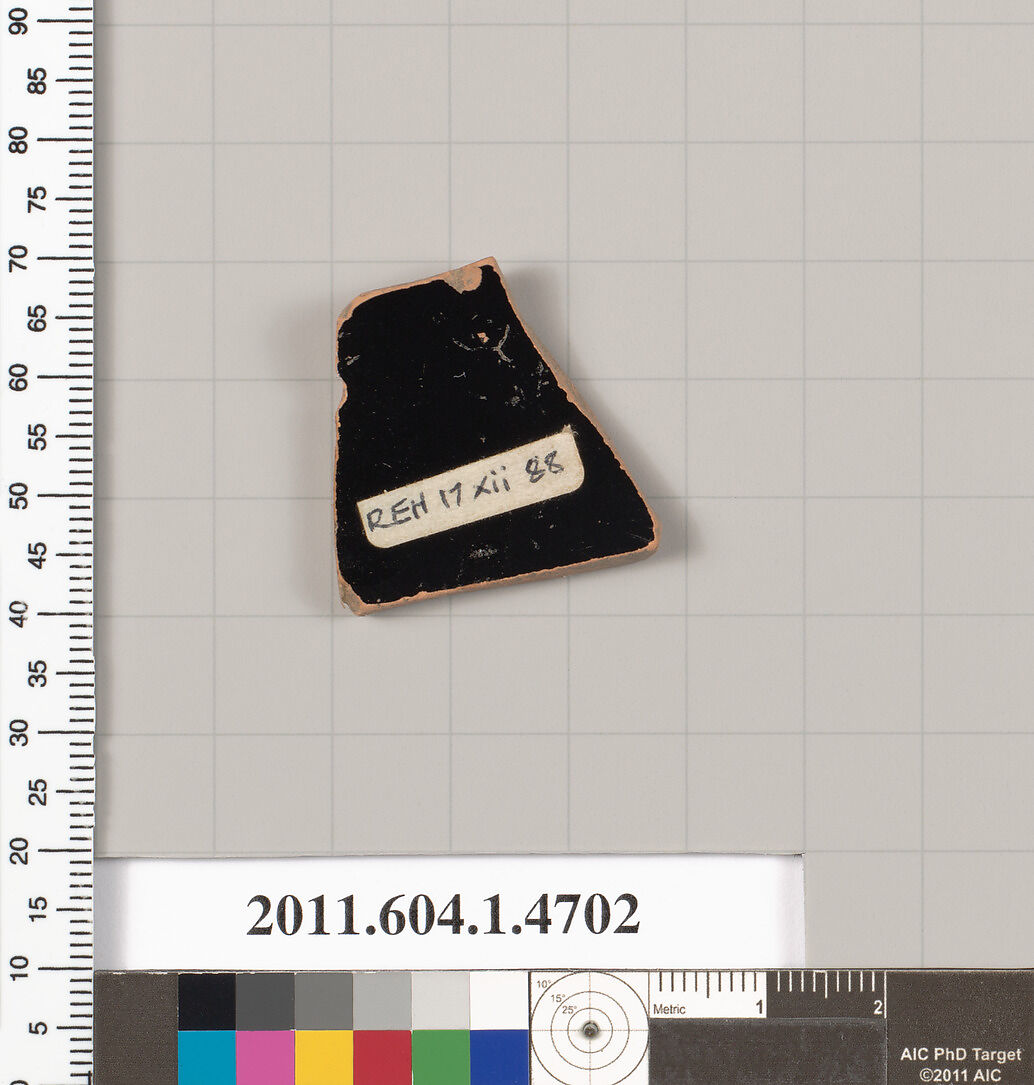 Terracotta fragment of a kylix (drinking cup), Terracotta, Greek, Attic
