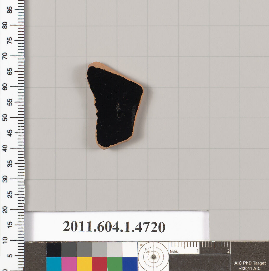 Terracotta fragment of a kylix (drinking cup), Terracotta, Greek, Attic