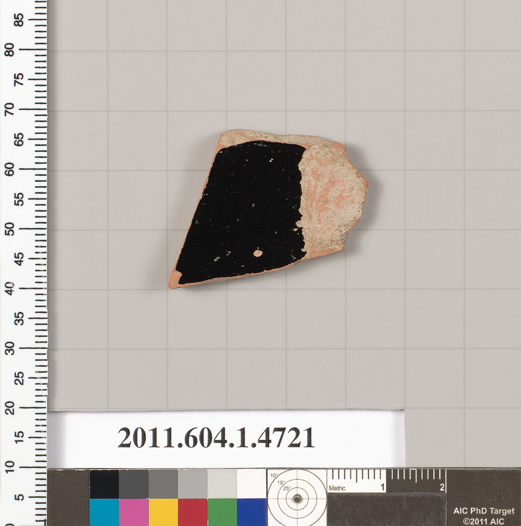 Terracotta fragment of a kylix (drinking cup), Terracotta, Greek, Attic