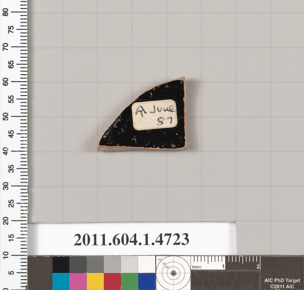 Terracotta fragment of a kylix (drinking cup), Terracotta, Greek, Attic