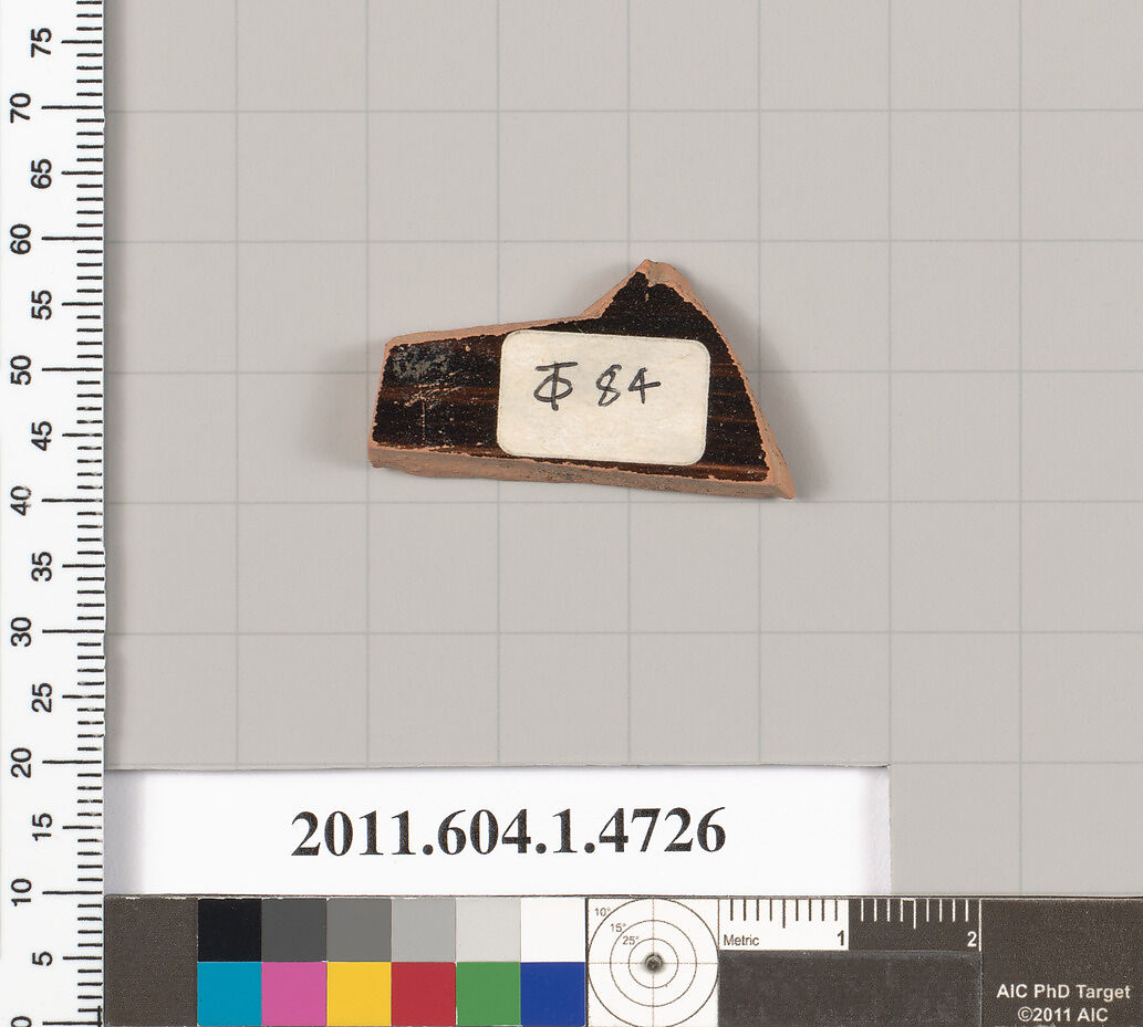 Terracotta fragment of a kylix (drinking cup), Terracotta, Greek, Attic