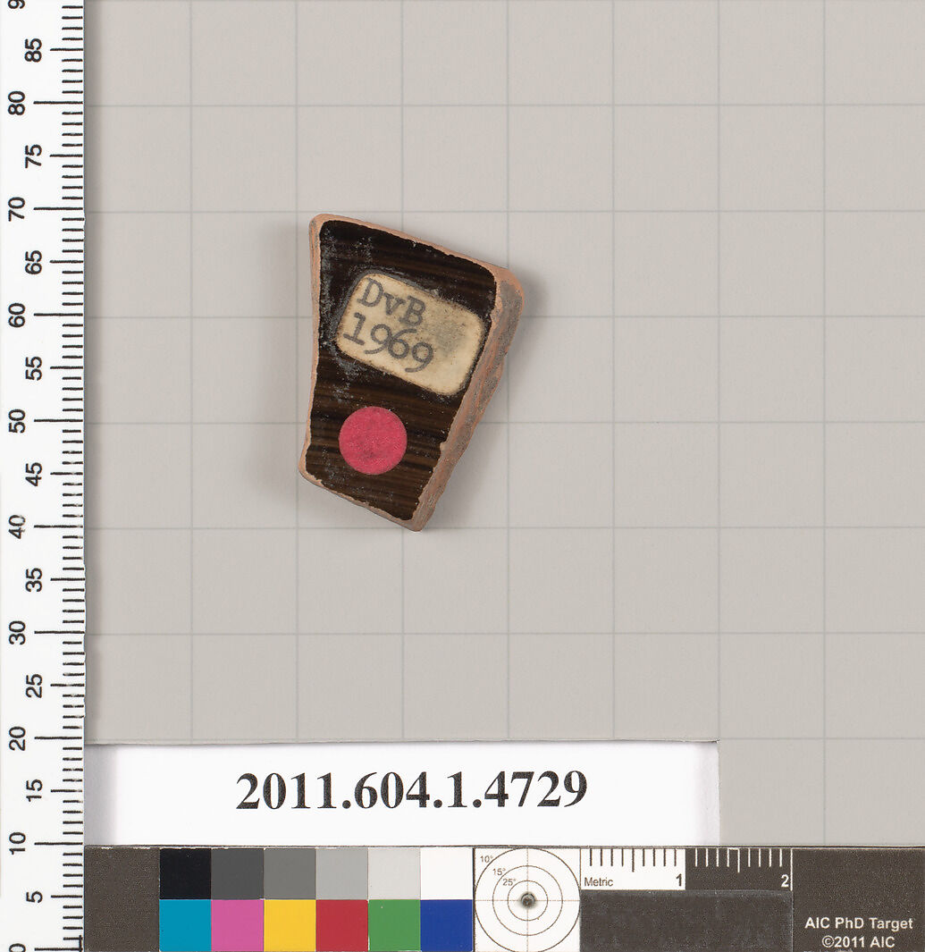 Terracotta fragment of a kylix (drinking cup), Terracotta, Greek, Attic