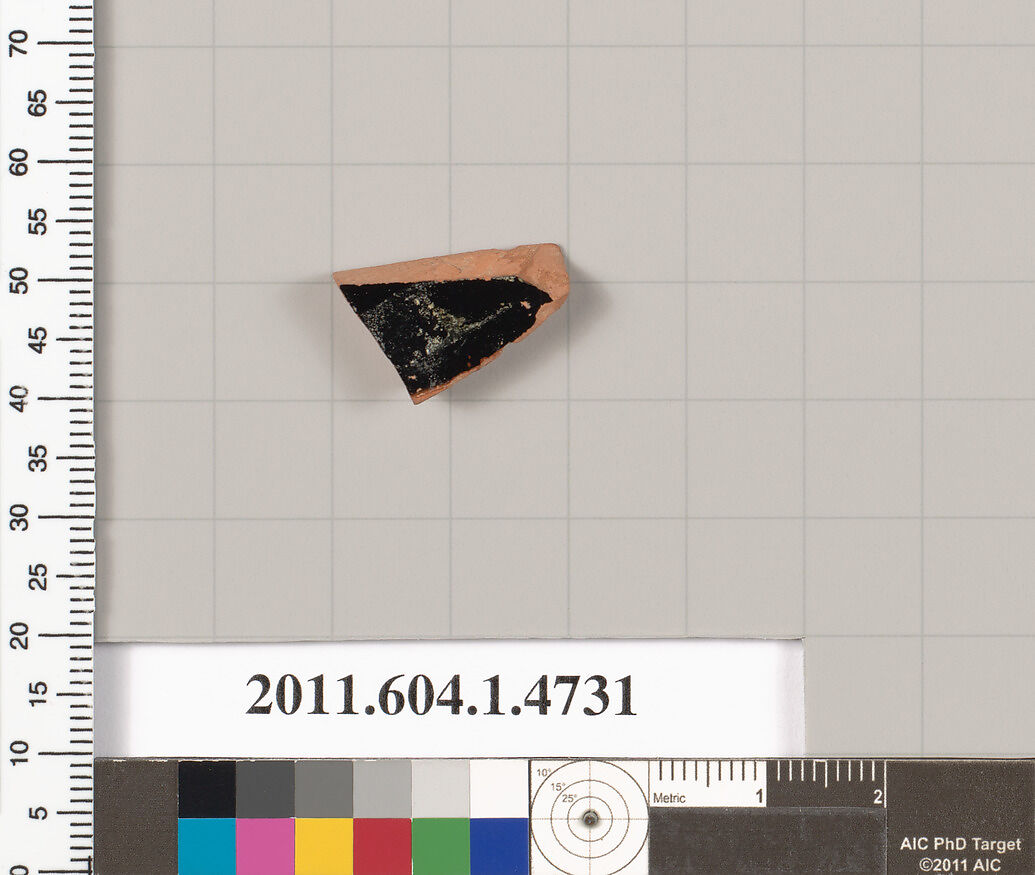 Terracotta fragment of a kylix (drinking cup), Terracotta, Greek, Attic