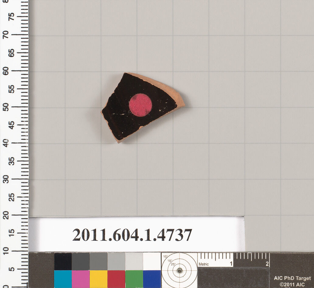 Terracotta fragment of a kylix (drinking cup), Terracotta, Greek, Attic