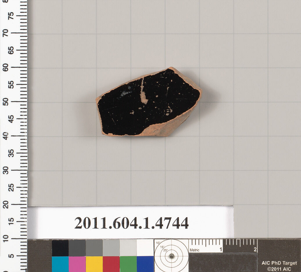 Terracotta fragment of a kylix (drinking cup), Terracotta, Greek, Attic