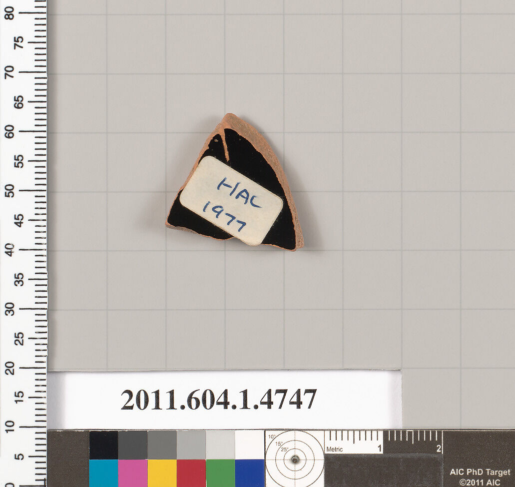Terracotta fragment of a kylix (drinking cup), Terracotta, Greek, Attic