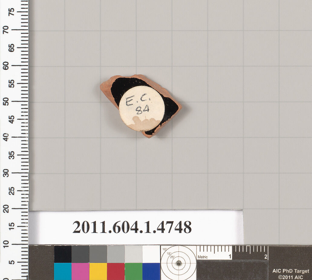 Terracotta fragment of a kylix (drinking cup), Terracotta, Greek, Attic