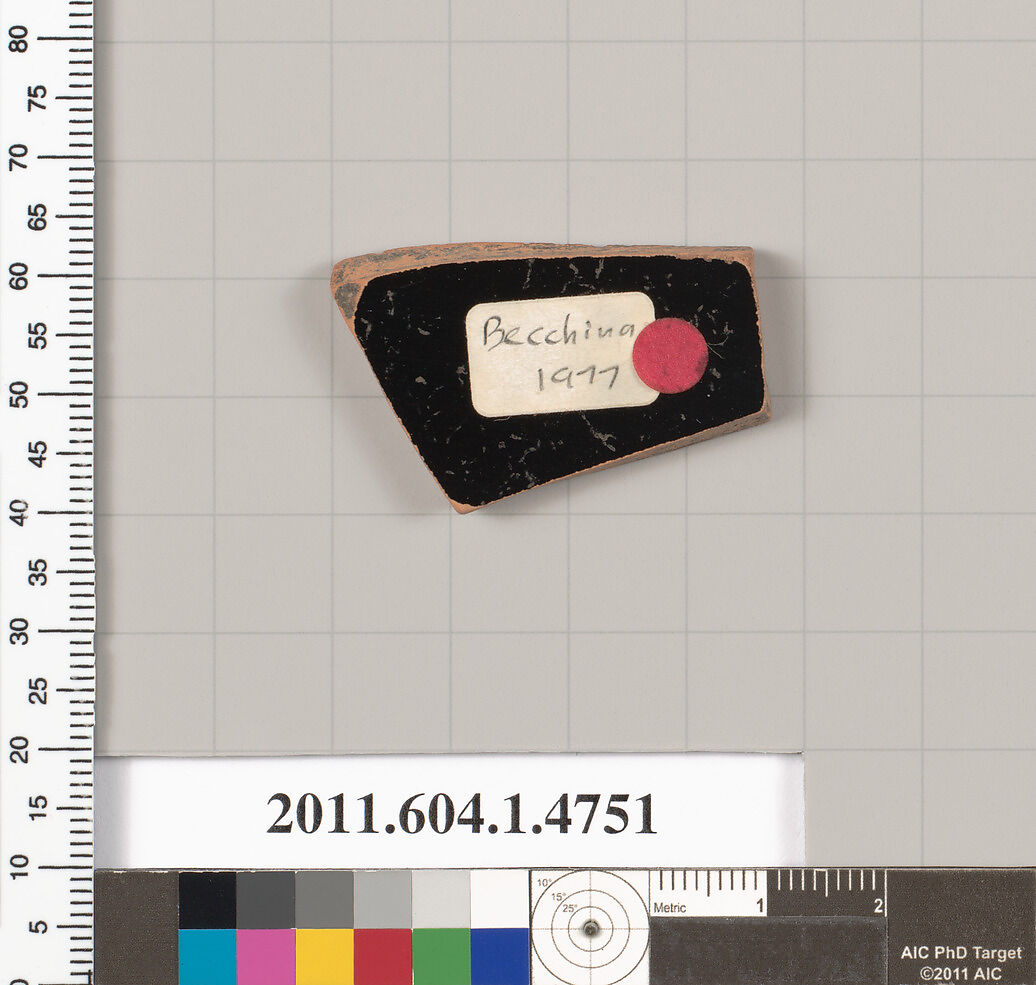 Terracotta fragment of a kylix (drinking cup), Terracotta, Greek, Attic