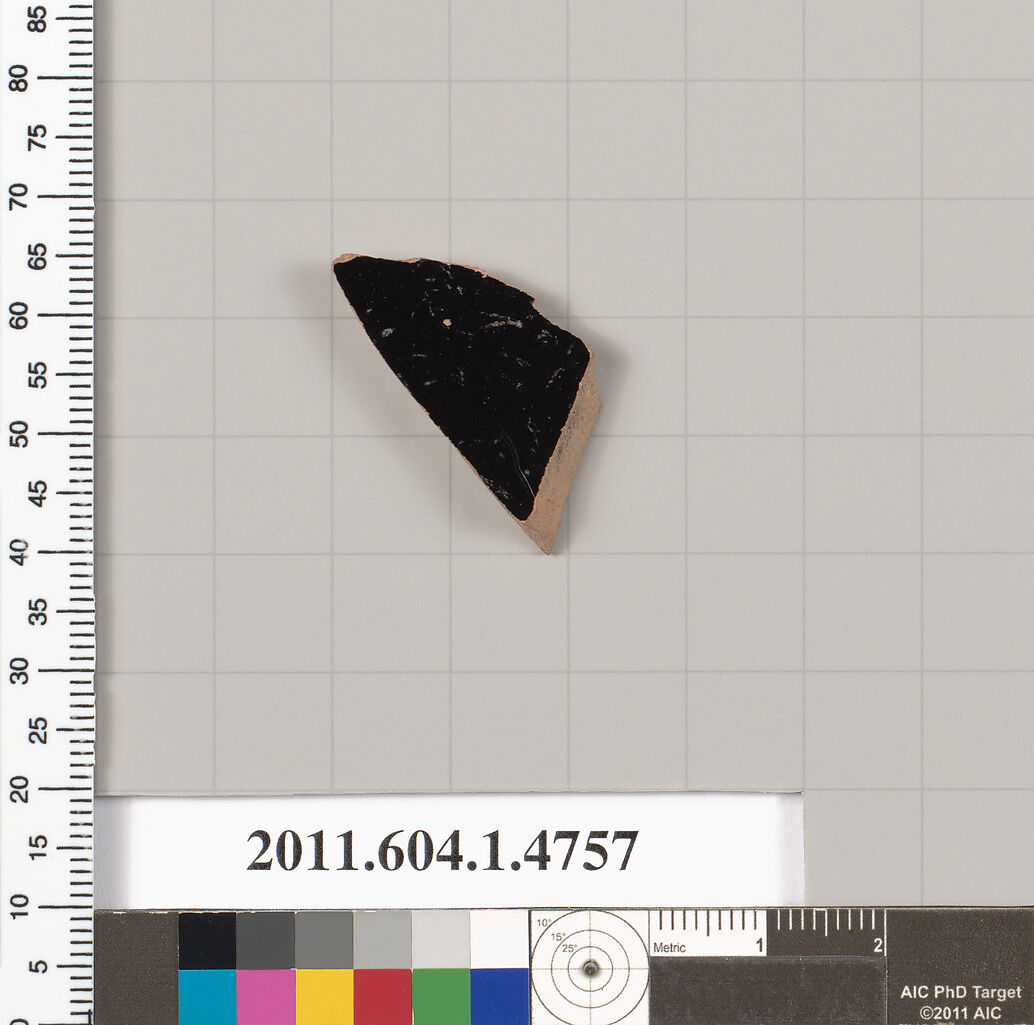 Terracotta fragment of a kylix (drinking cup), Terracotta, Greek, Attic