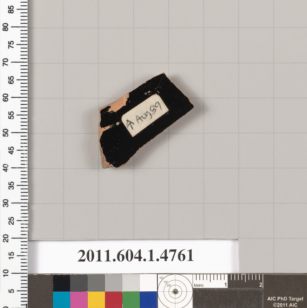 Terracotta fragment of a kylix (drinking cup), Terracotta, Greek, Attic