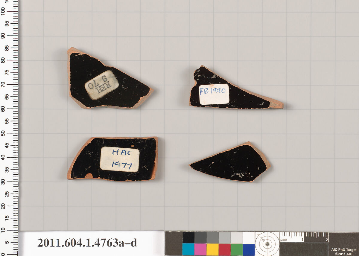 Terracotta fragments of kylikes (drinking cups), Terracotta, Greek, Attic