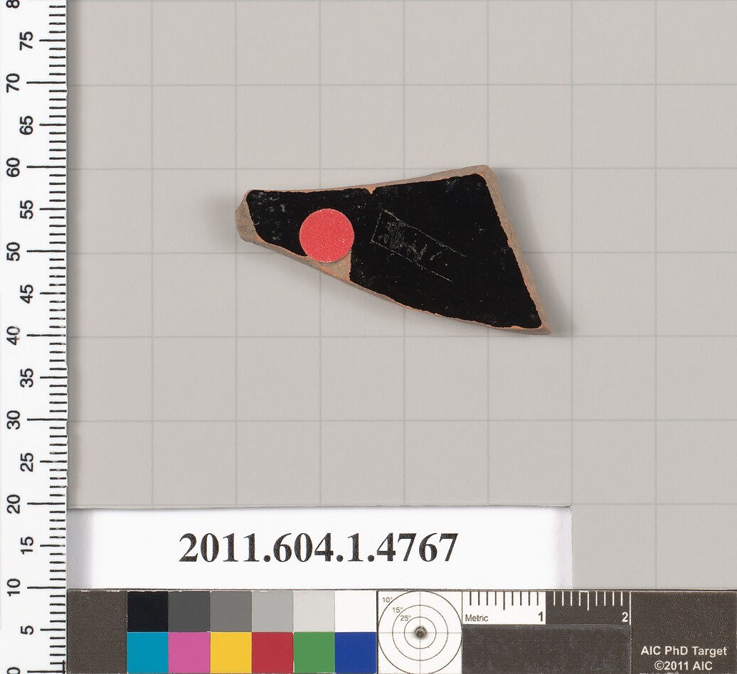 Terracotta fragment of a kylix (drinking cup), Terracotta, Greek, Attic
