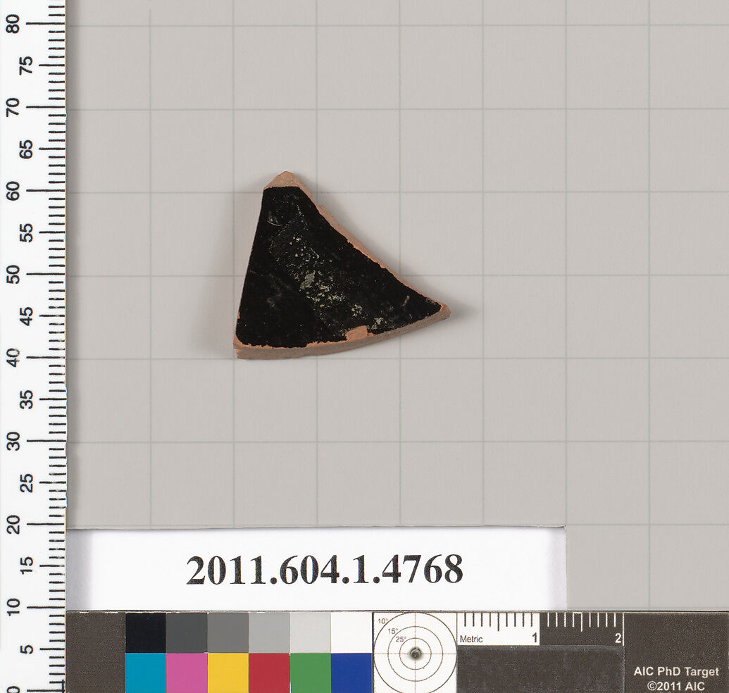 Terracotta fragment of a kylix (drinking cup), Terracotta, Greek, Attic