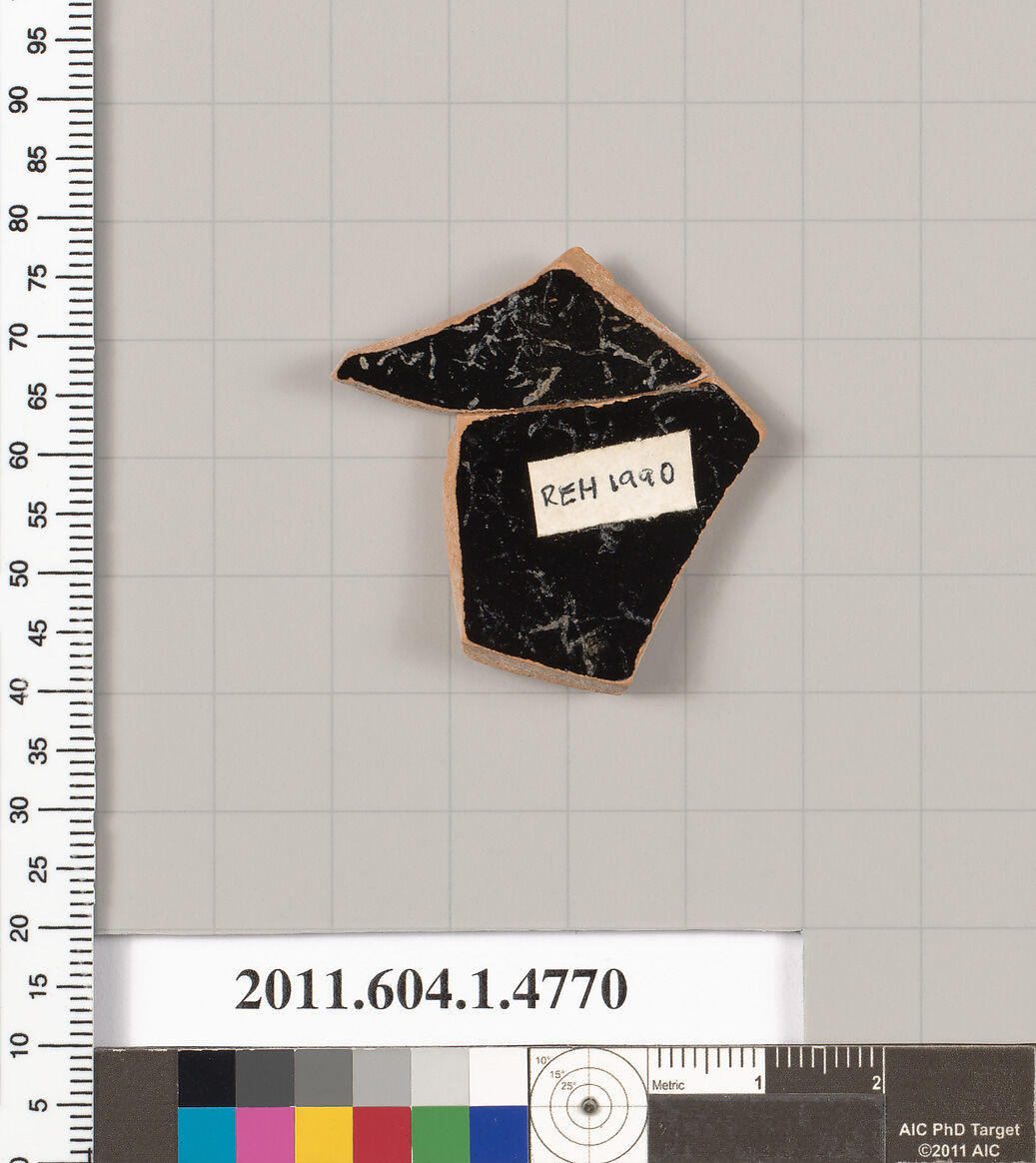 Terracotta fragment of a kylix (drinking cup), Terracotta, Greek, Attic
