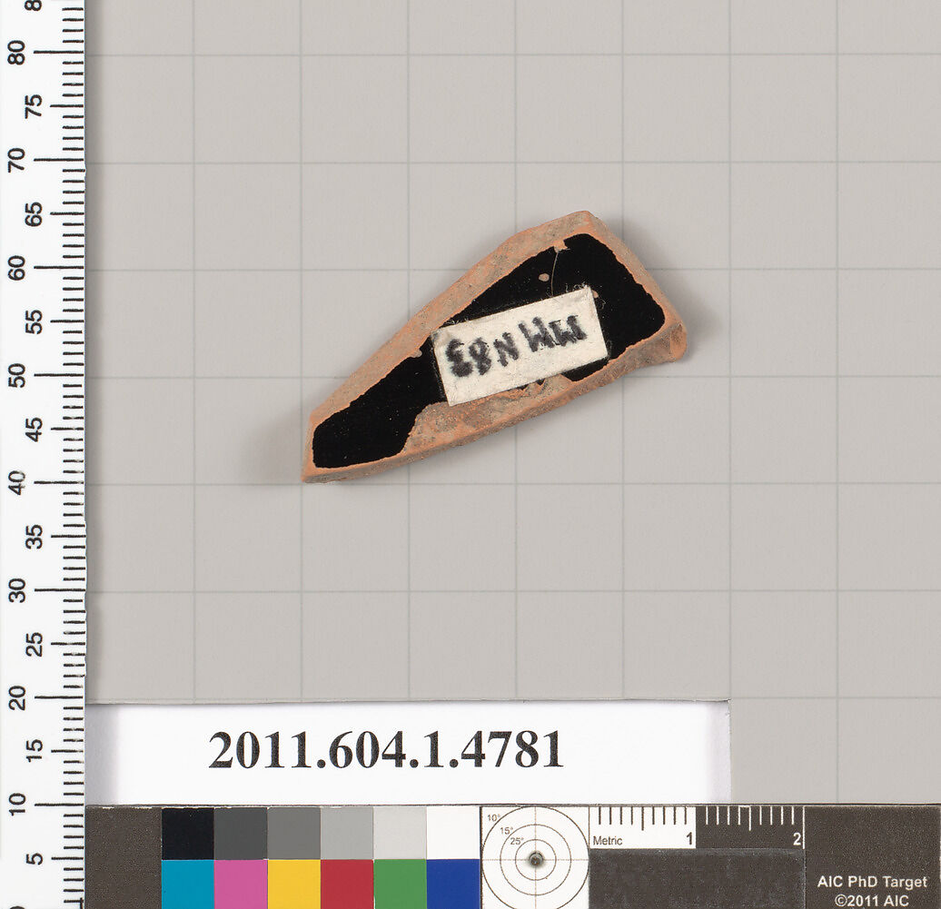 Terracotta fragment of a kylix (drinking cup), Terracotta, Greek, Attic