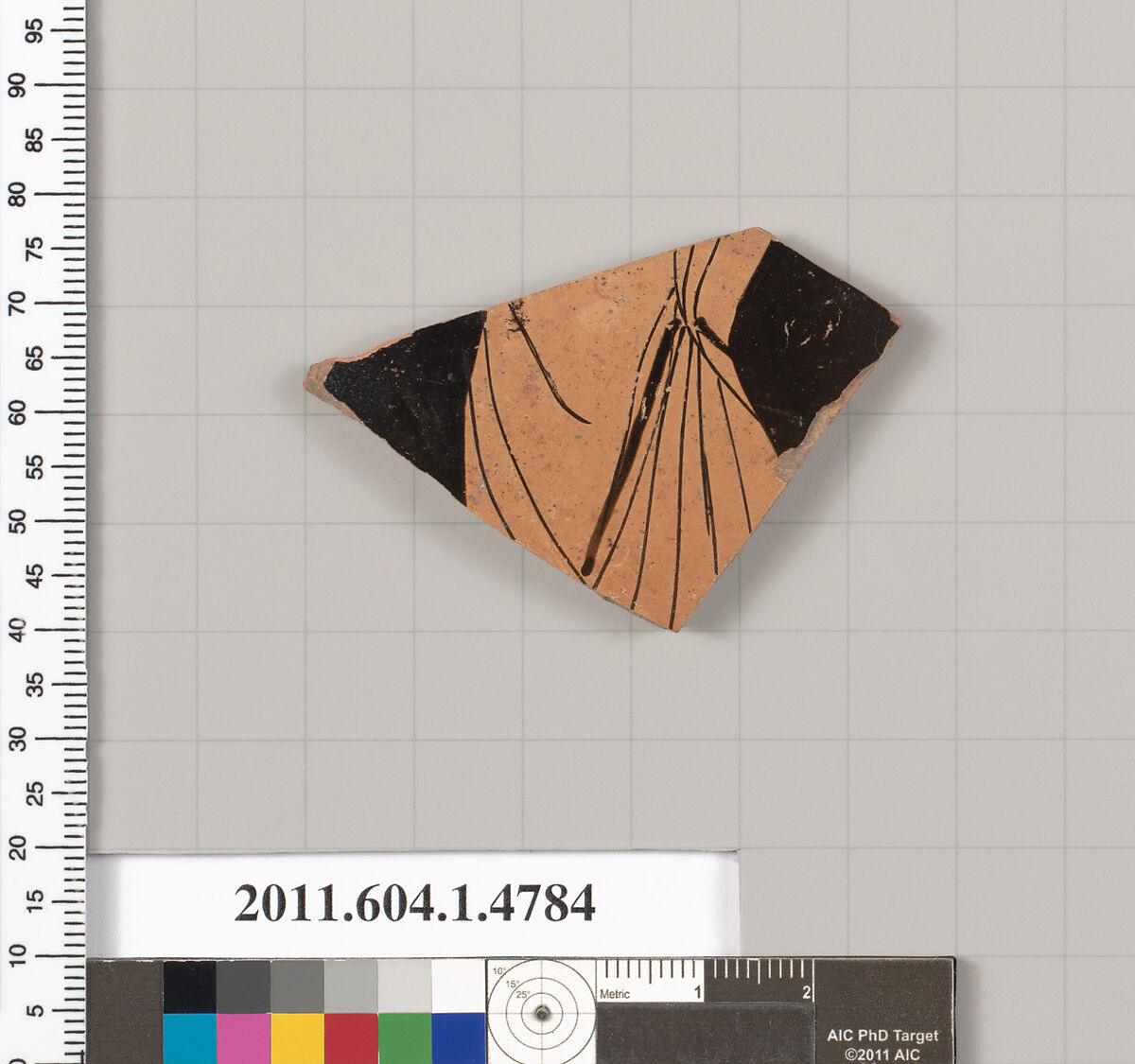 Terracotta fragment of a kylix (drinking cup), Terracotta, Greek, Attic 