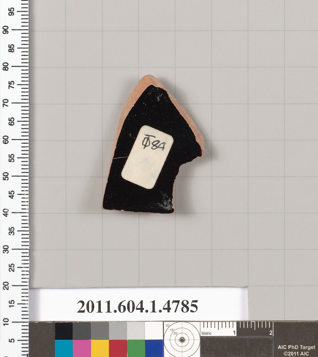 Terracotta fragment of a kylix (drinking cup), Terracotta, Greek, Attic