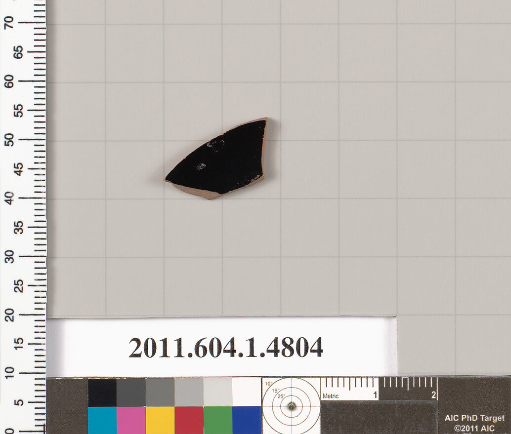 Terracotta fragment of a kylix (drinking cup), Terracotta, Greek, Attic