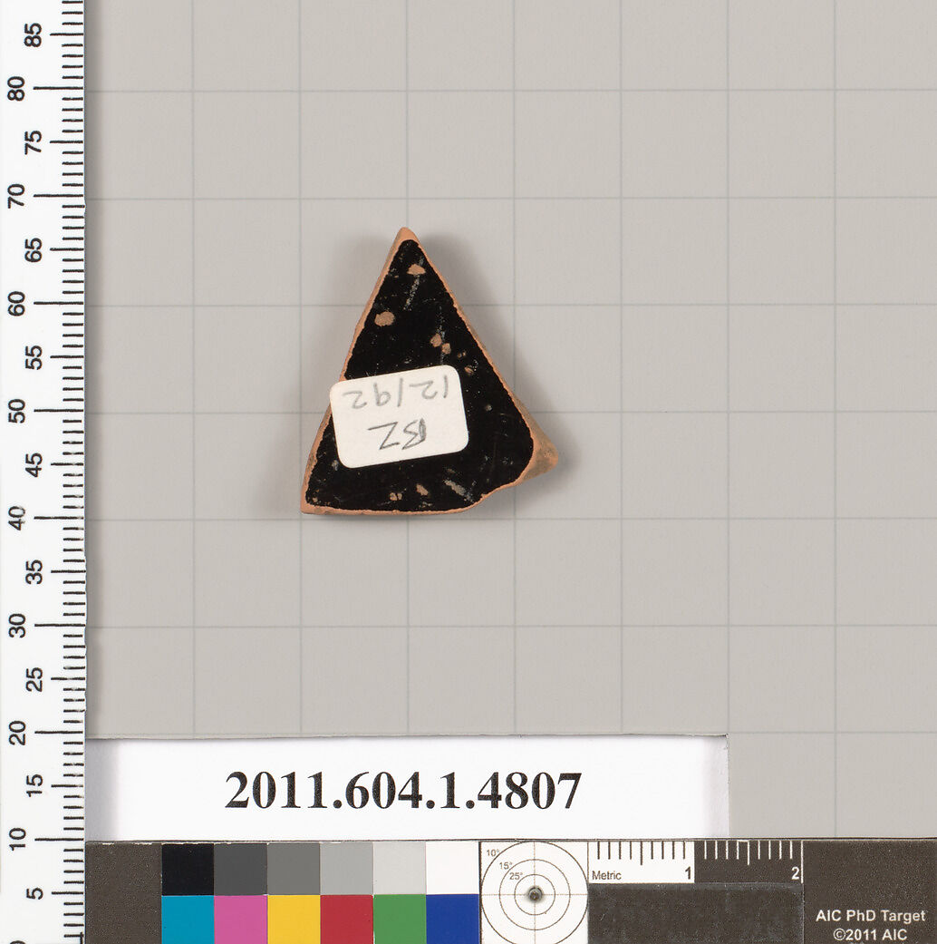 Terracotta fragment of a kylix (drinking cup), Terracotta, Greek, Attic