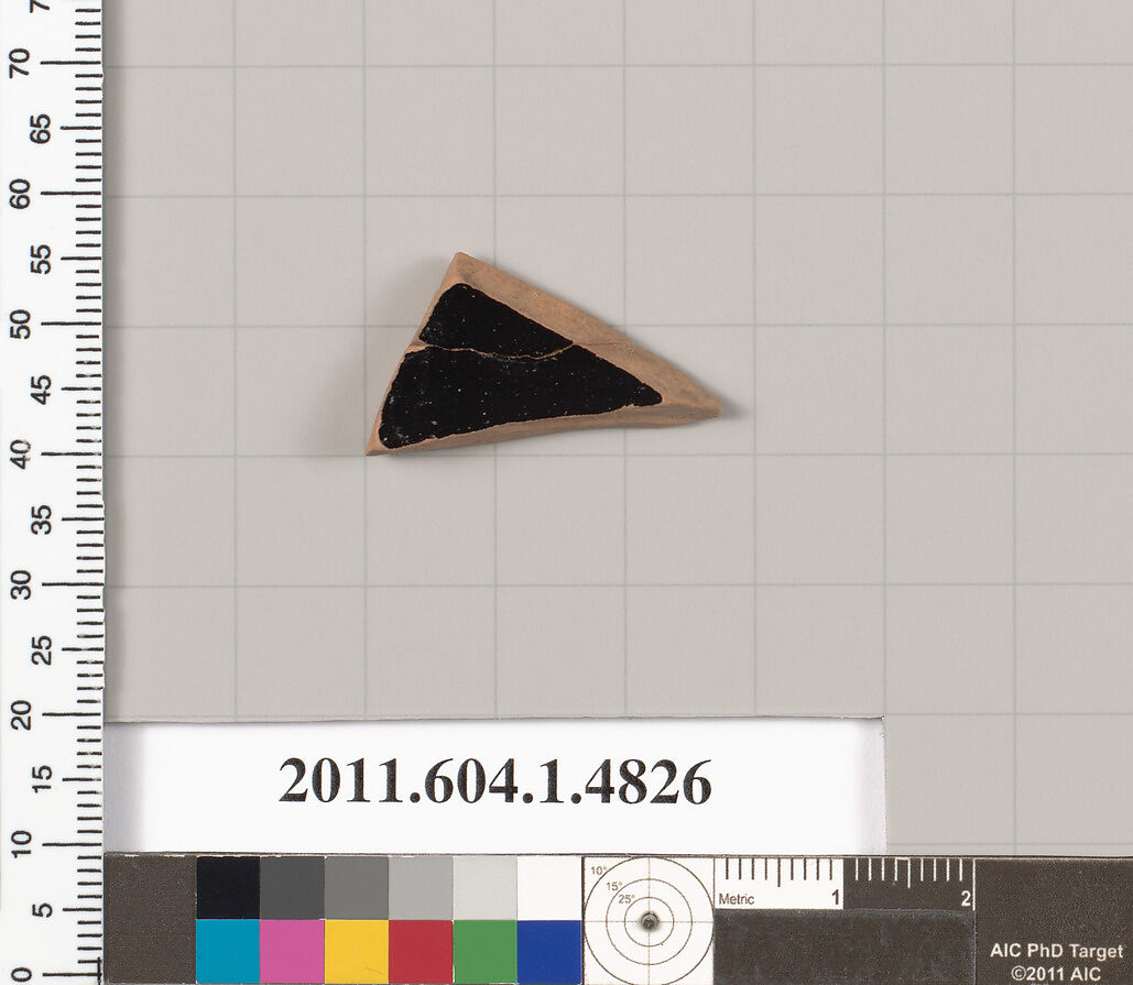 Terracotta fragment of a kylix (drinking cup), Terracotta, Greek, Attic