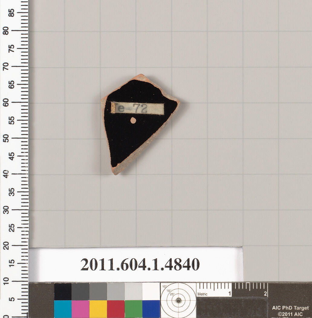 Terracotta fragment of a kylix (drinking cup), Terracotta, Greek, Attic