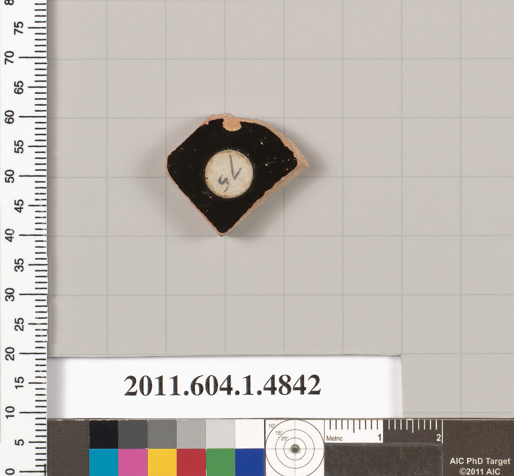 Terracotta fragment of a kylix (drinking cup), Terracotta, Greek, Attic