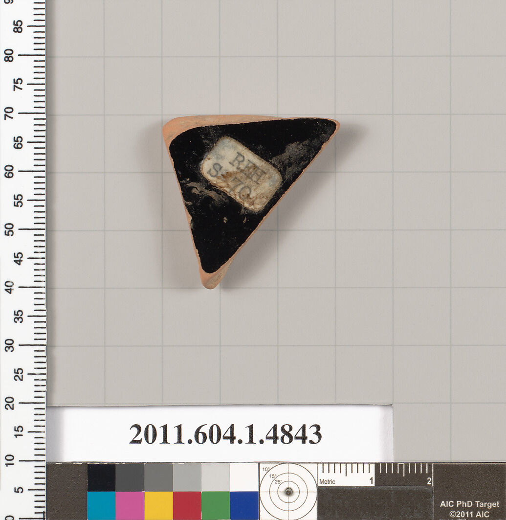 Terracotta fragment of a kylix (drinking cup), Terracotta, Greek, Attic