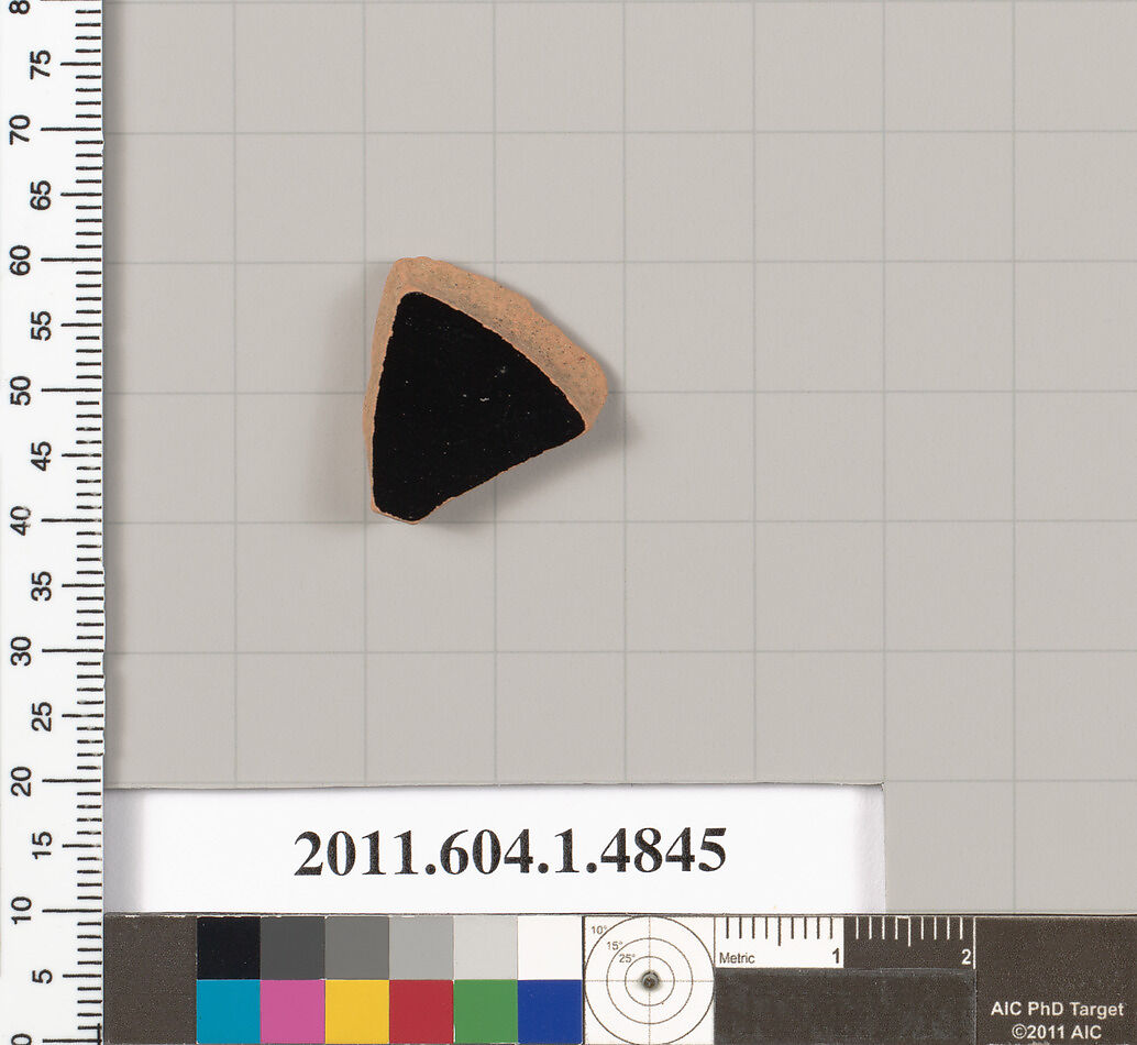 Terracotta fragment of a kylix (drinking cup), Terracotta, Greek, Attic