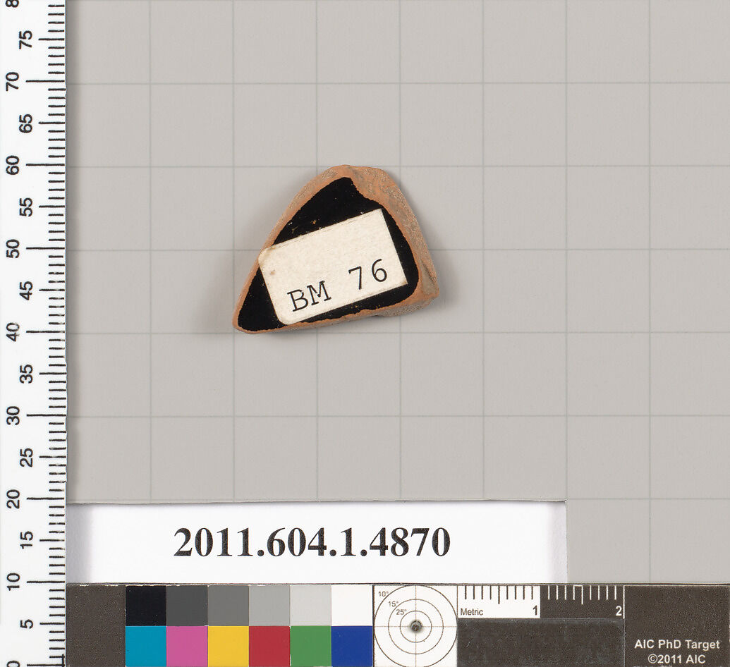 Terracotta fragment of a kylix (drinking cup), Terracotta, Greek, Attic