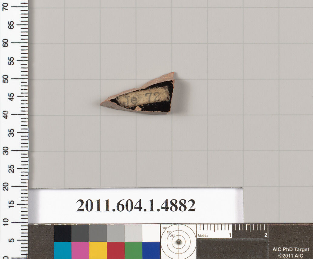 Terracotta fragment of a kylix (drinking cup), Terracotta, Greek, Attic