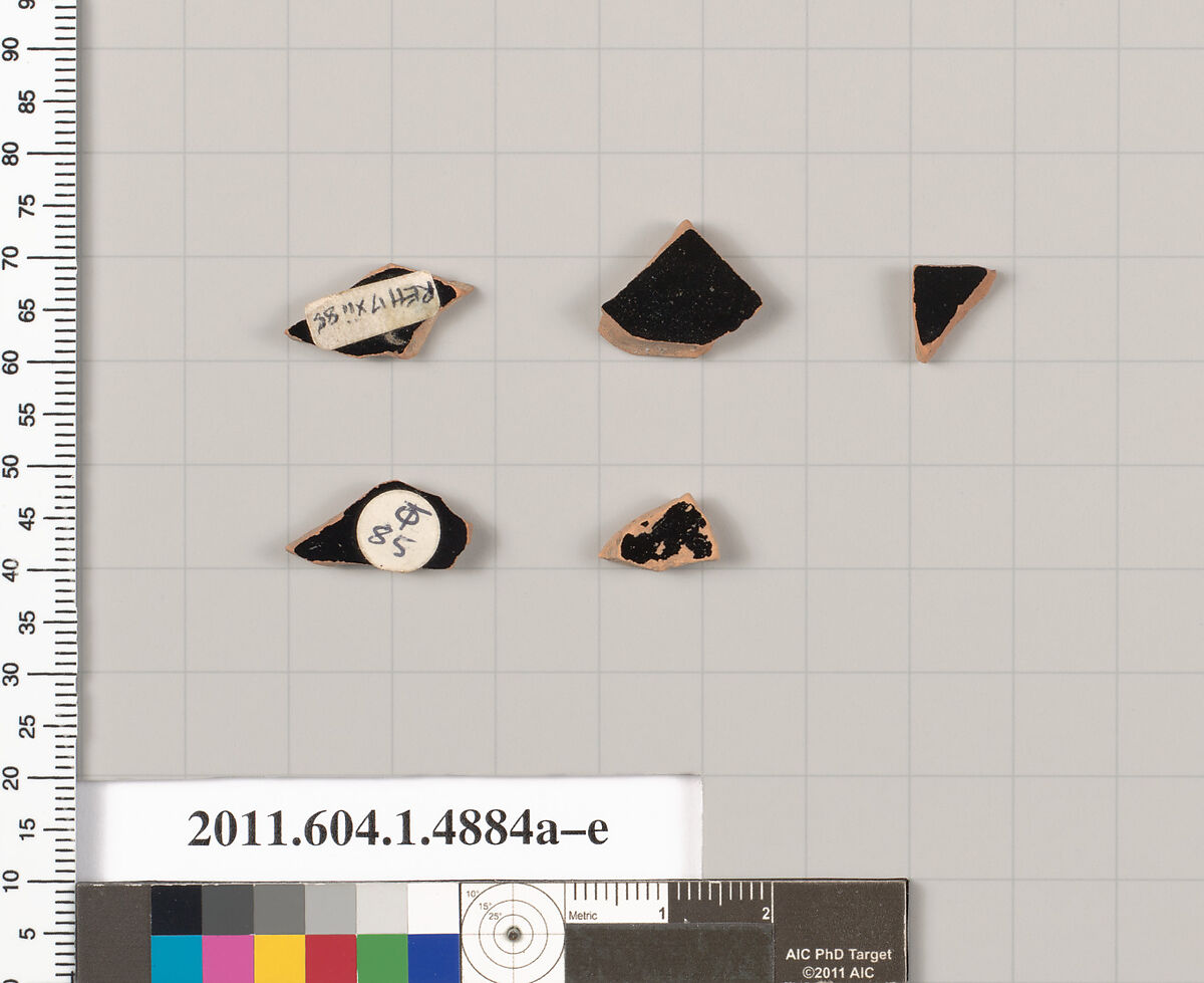 Terracotta fragments of kylikes (drinking cups), Terracotta, Greek, Attic