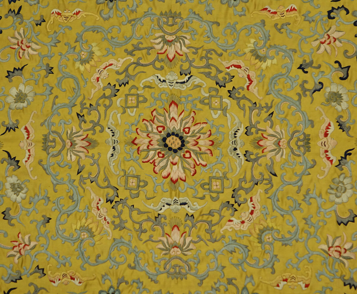 Furniture Cover, Silk embroidery on silk satin, China