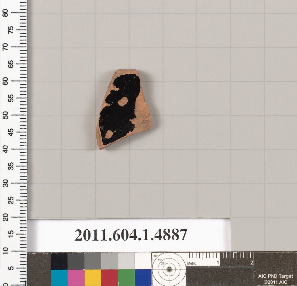 Terracotta fragment of a kylix (drinking cup), Terracotta, Greek, Attic