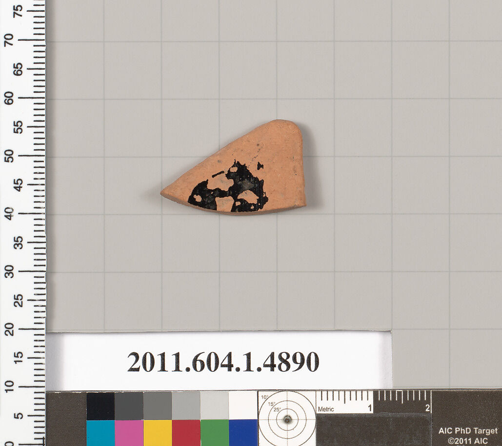 Terracotta fragment of a kylix (drinking cup), Terracotta, Greek, Attic