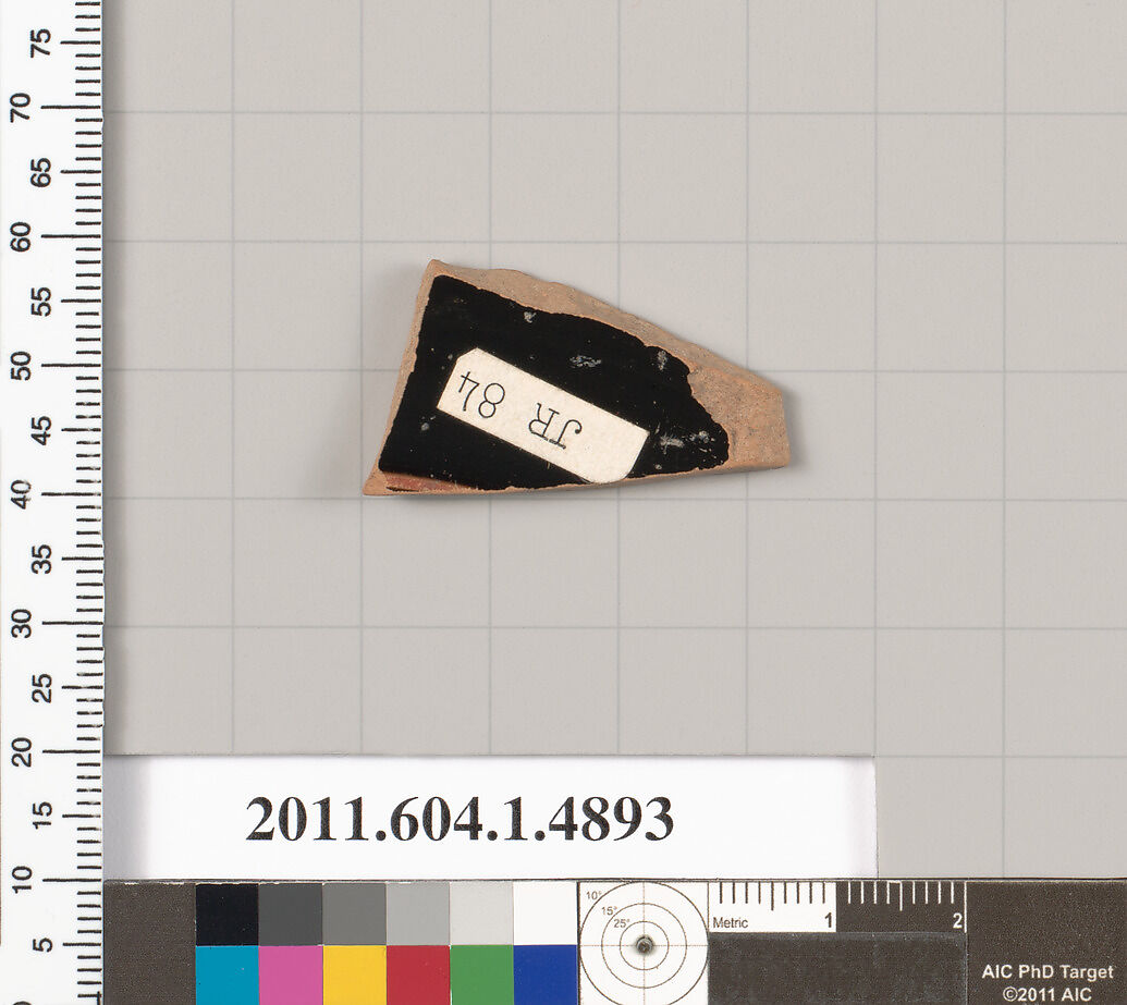 Terracotta fragment of a kylix (drinking cup), Terracotta, Greek, Attic