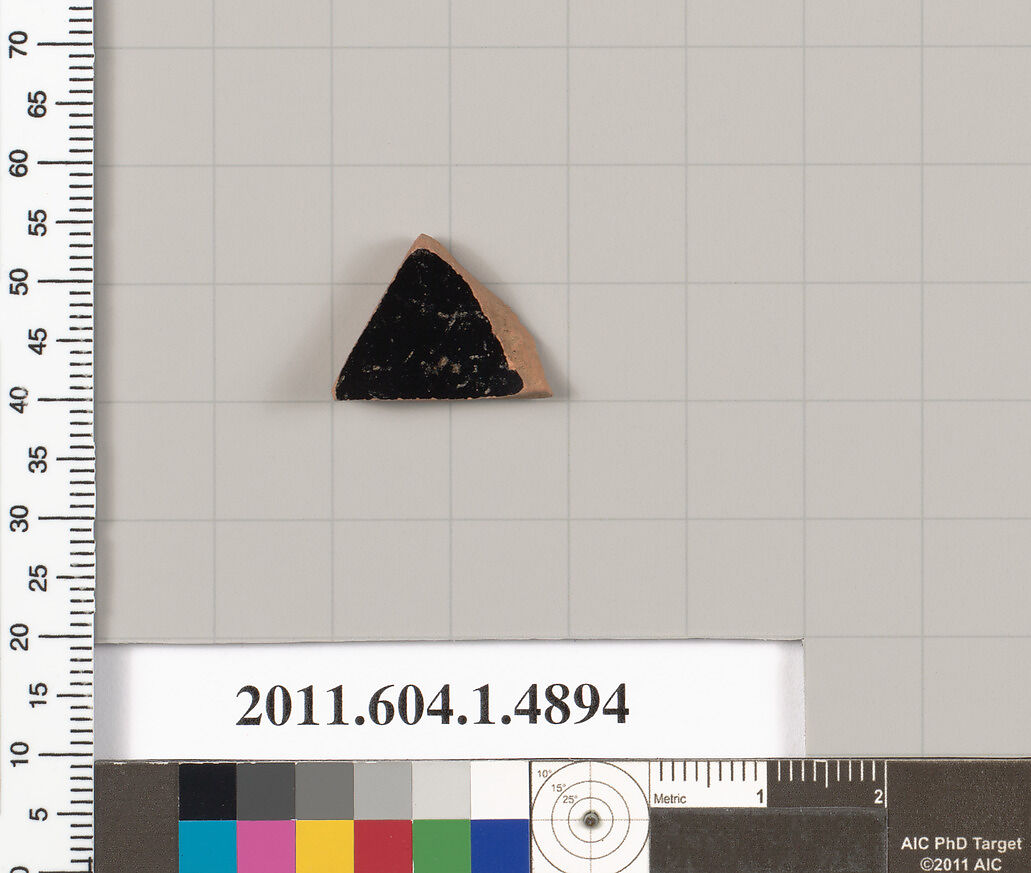Terracotta fragment of a kylix (drinking cup), Terracotta, Greek, Attic